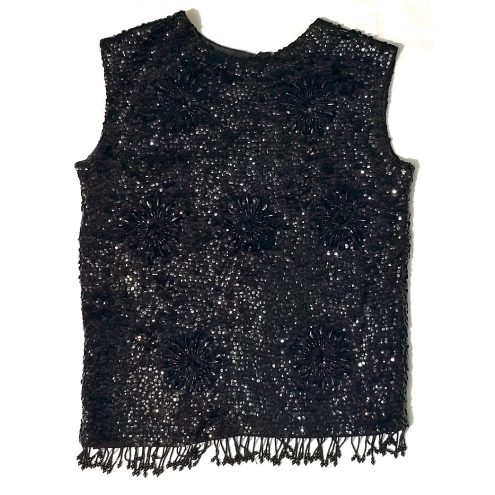 Black Sequin Beaded Tank Top Shirt